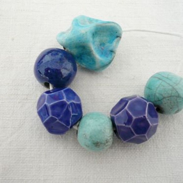 perline ceramica miste azzurre e blu - perline ceramica per collana o creazione gioielli originali - idea regalo amica - festa della mamma