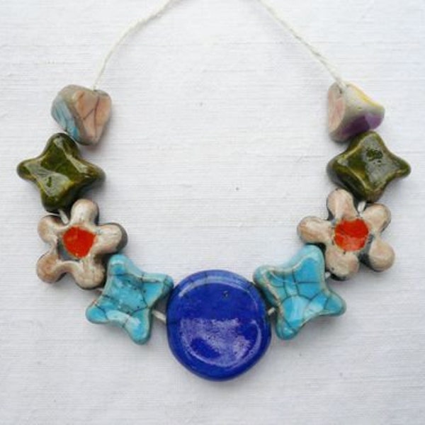 9 perline ceramica raku - perline raku per collana - perline ceramica per gioielli originali - idea regalo amica - festa della mamma - raku