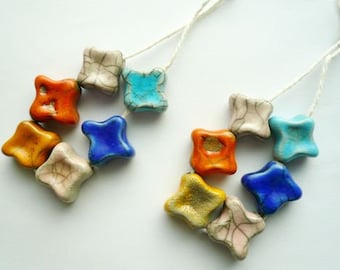 6 perline in ceramica raku arcobaleno - perline raku per creare gioielli originali - idea regalo amica - festa della mamma - perline - raku