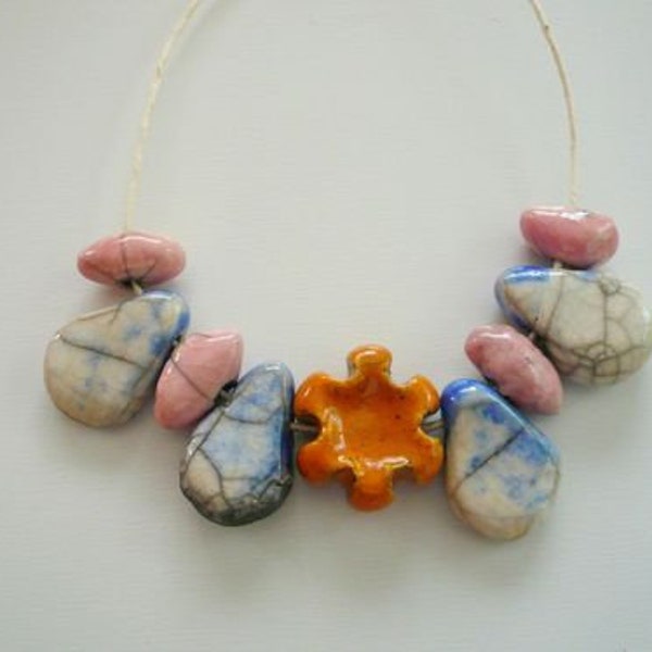 perline ceramica raku - perline raku sfumate di blu - perline per collana raku - gioielli originali - idea regalo amica - per lei- primavera