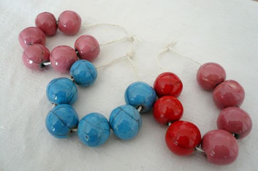 6 Grandi Perline In Ceramica Raku - Perline Raku Per Collana - Perline - Foto 8