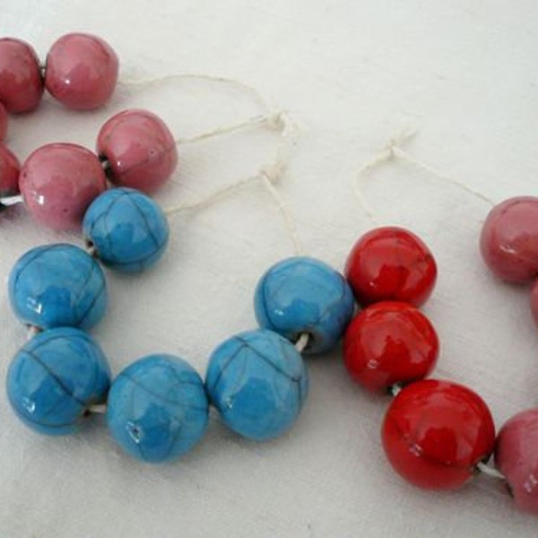 6 grandi perline ceramica raku azzurre - grandi perline raku per collana - perline raku per collana o creazione gioielli originali - raku