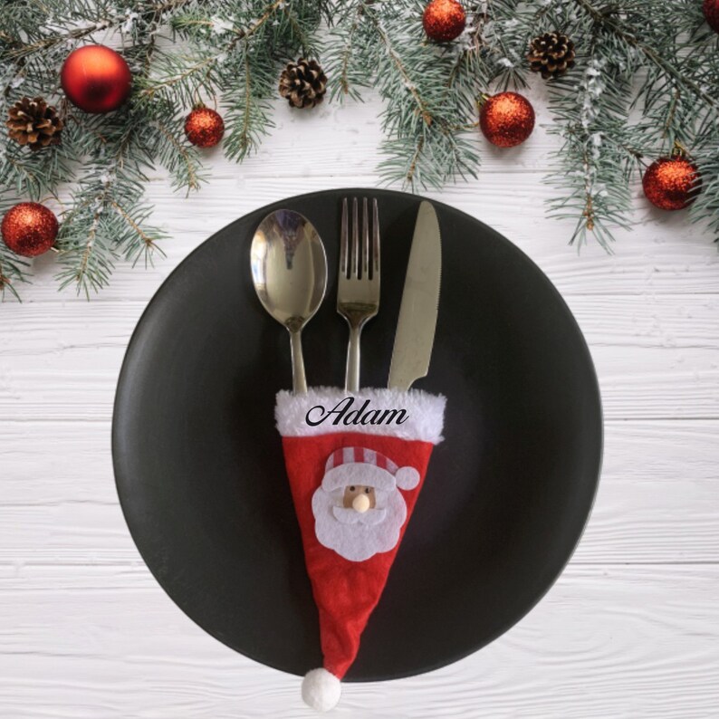 Personalised Christmas Table Decoration Father Christmas Hat Etsy