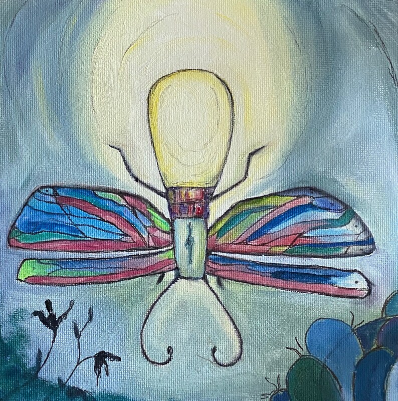 Original oil painting whimsical lightning bug / firefly image 1