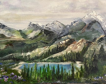 Original oil painting of mountain landscape
