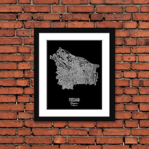 Hand Lettered Portland, OR Neighborhood Map Fine Art Print