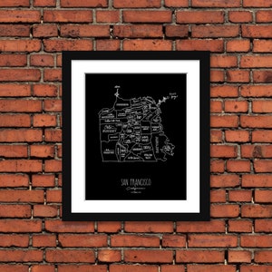 Hand Lettered San Francisco Neighborhood Map Fine Art Print