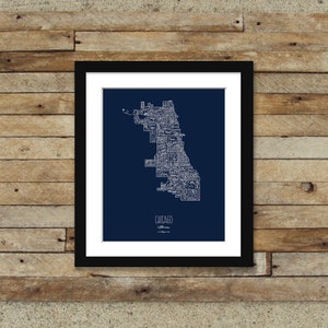 Hand Lettered Chicago, IL Neighborhood Map Fine Art Print