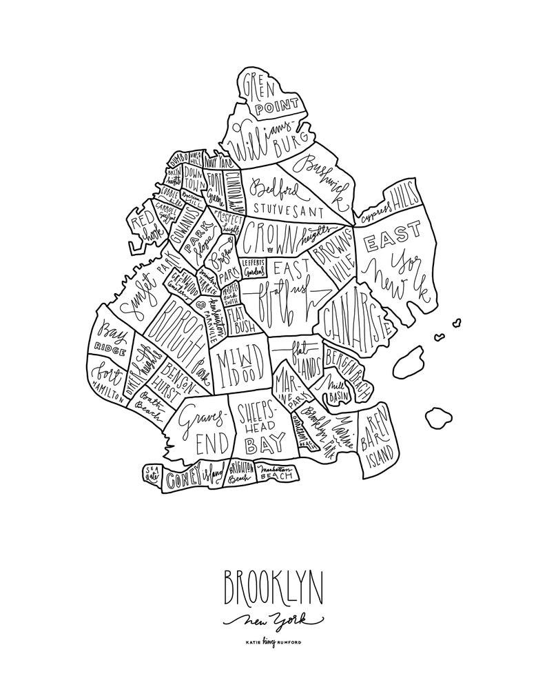 Hand Lettered Brooklyn Neighborhood Map Fine Art Print Etsy Hand Lettered Brooklyn Neighborhood Map Fine Art Print Etsy