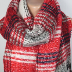 Red Plaid Blanket Scarf Unique Gift For Women Winter Accessories Cozy Winter Scarf Christmas Gift For Her For Him For Mom Women Men Scarf