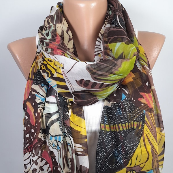 Butterfly Print Scarf Women Brown Scarf Shawl Beach Wrap Lighweight Chiffon Scarf Accessories Christmas Gift For Women Gift For Her