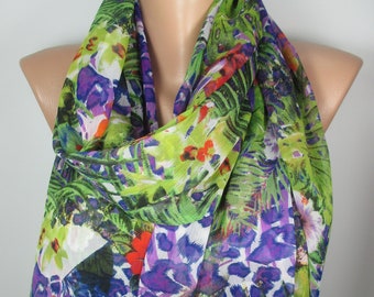 Floral Scarf Flower Plant Scarf Gardenery Scarf Oversized Scarf Pareo Beach Wrap Women Scarf Christmas Gift For Her For Mom Gift For Women
