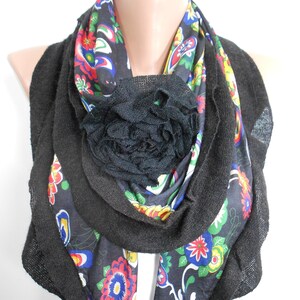 Floral Scarf Shawl Boho Accessories For Women Black Winter Scarf Sale Christmas Gift For Her Unique Gift For Women mothers day gift for mom