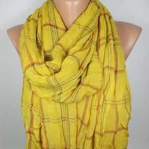 Autumn Winter Scarf Mustard Plaid Scarf Crinkle Flannel Scarf Women Accessories Christmas Gift For Her For Women Women Scarf Gift For Mom