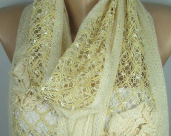 Knitted Creme Lace Scarf Unique Gift For Women Wedding Scarf Bridesmaids Gift Bridal Accessory Christmas Gift For Her For Mom Women Scarf