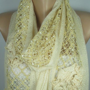 Knitted Creme Lace Scarf Unique Gift For Women Wedding Scarf Bridesmaids Gift Bridal Accessory Christmas Gift For Her For Mom Women Scarf