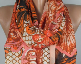 Floral Scarf Shawl Orange Flowers Scarf Women Scarf Christmas Gift For Women For Her For Mom Gift For Wife