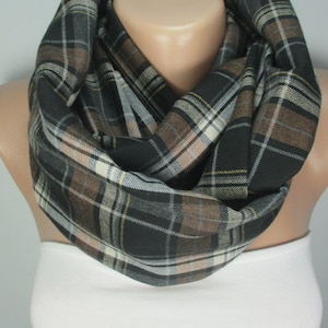 Plaid Brown Infinity Scarf Loop Circle Scarf Unisex Scarf Women Scarf Men Scarf Christmas Gift For Her For Mom For Him For Husband For Women
