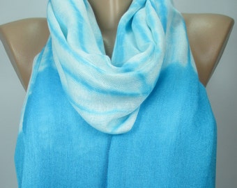 Tie Dye Scarf Turquoise Scarf Shawl Unique Gift For Women Cowl Scarf Blue Fringe Scarf Bohemian Women Scarf Christmas Gift For Her For Mom