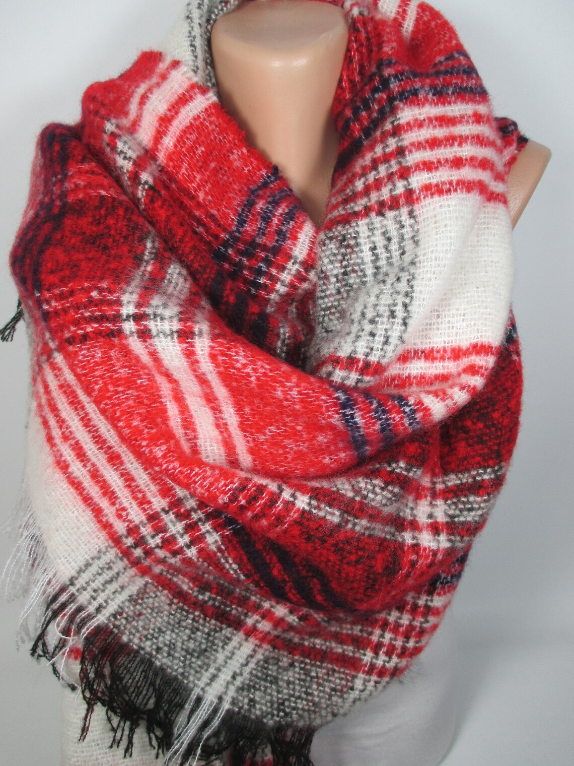 Red Plaid Blanket Scarf Unique Gift for Women Winter Etsy