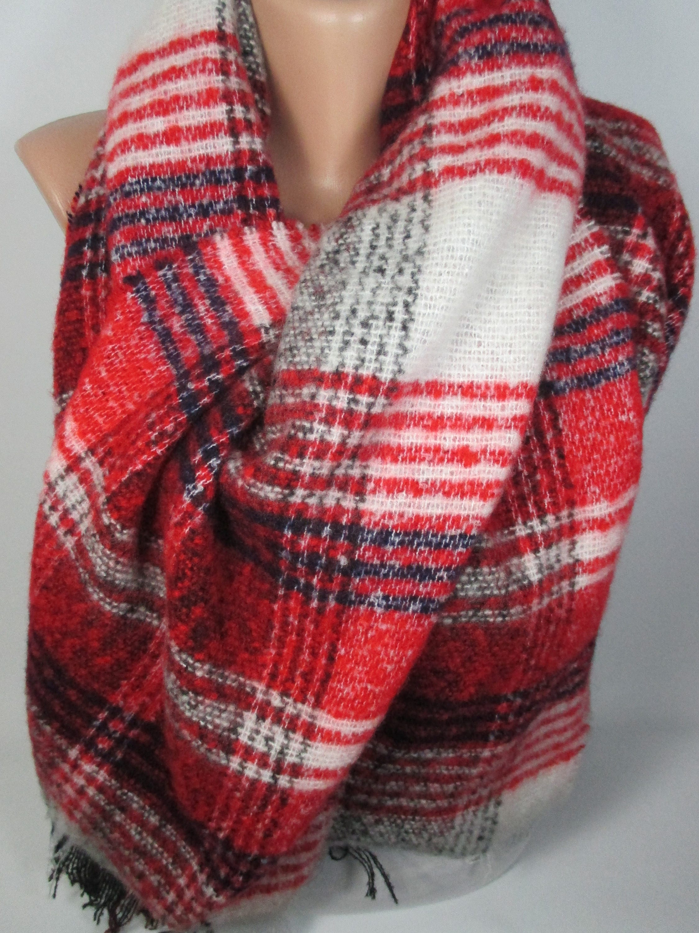Red Plaid Blanket Scarf Unique Gift for Women Winter Etsy