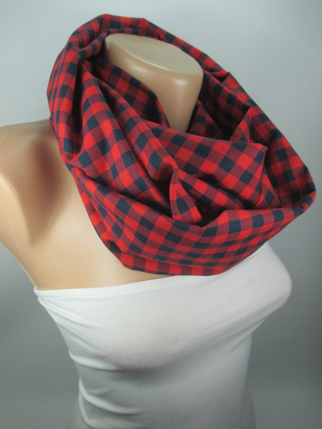Red Plaid Infinity Scarf Unique Gift for Women Winter - Etsy