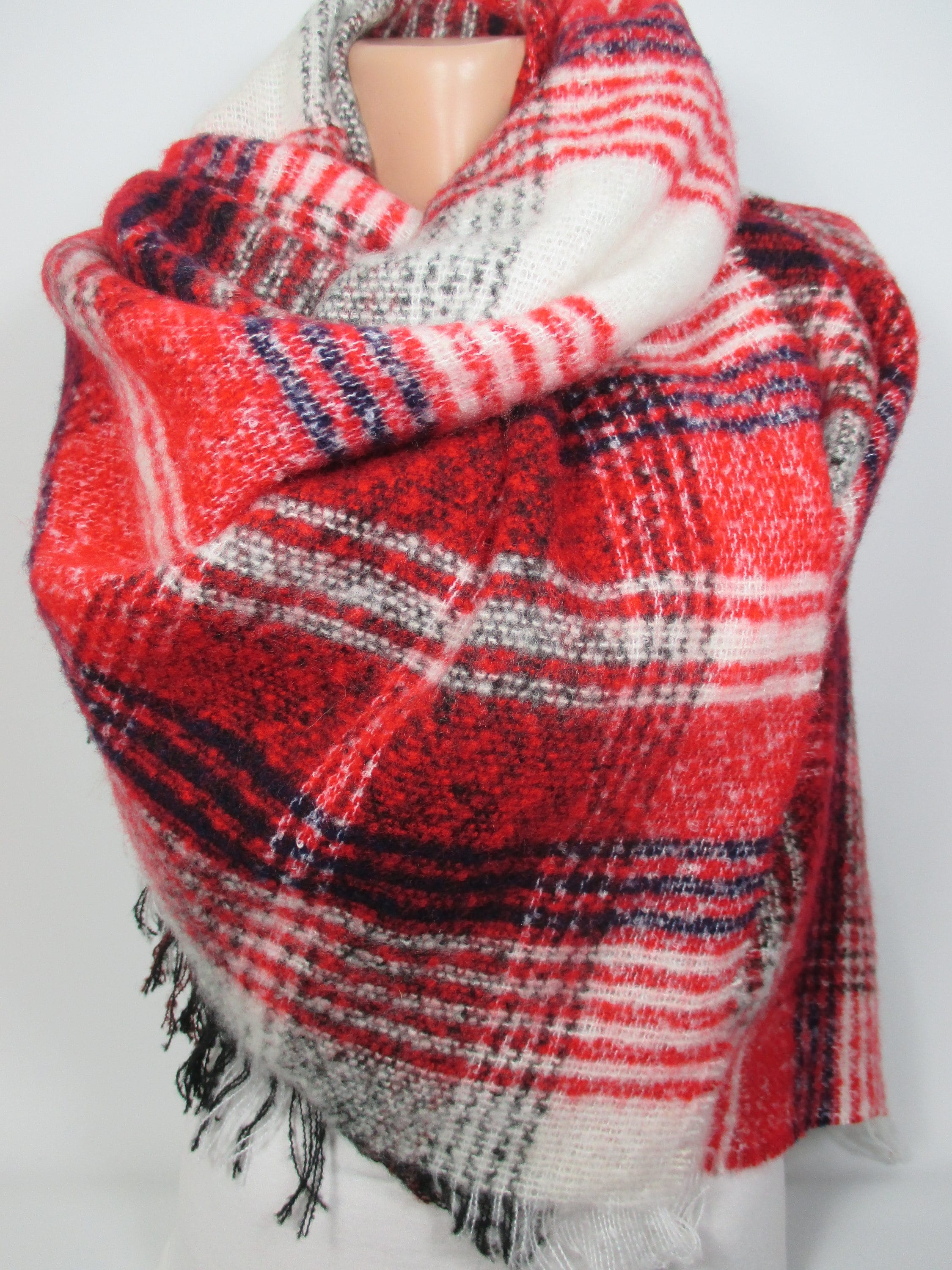 Red Plaid Blanket Scarf Unique Gift for Women Winter Etsy
