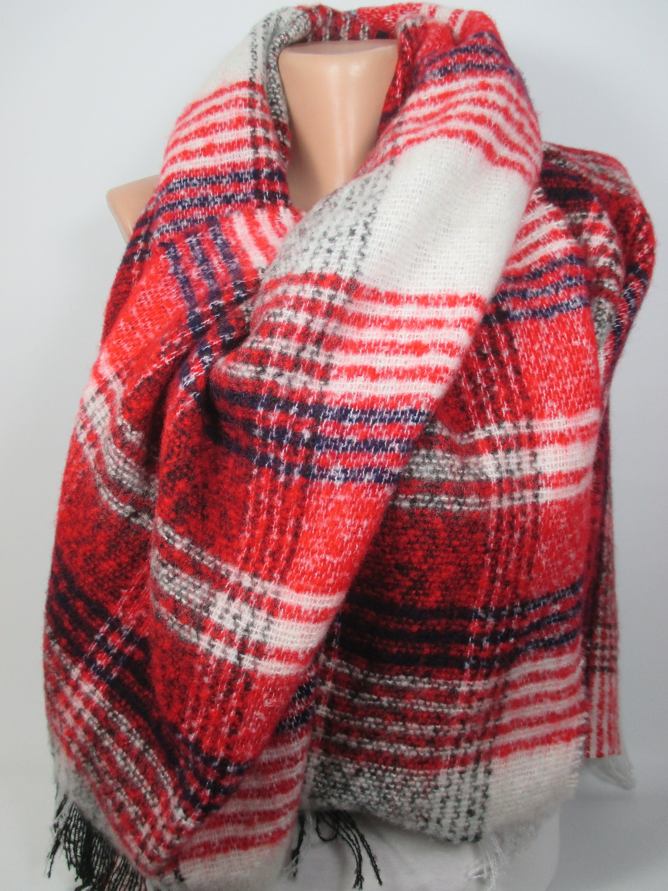 Red Plaid Blanket Scarf Unique Gift for Women Winter Etsy