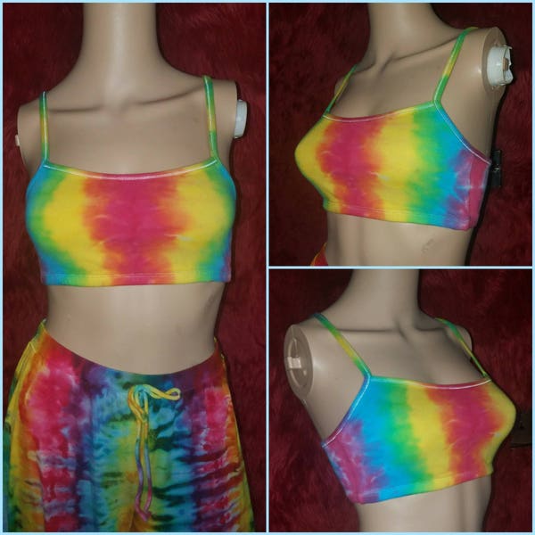 34 Cotton Sports Bra Spaghetti Strap XS/S Bright Rainbow Tie Dye Lingerie Active Wear Ladies Trippy Hippie Rave Festival Summer Top