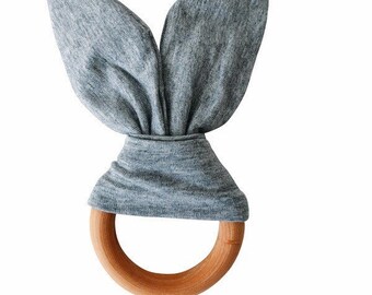Crinkle Bunny Ears Teether Toy | Grey