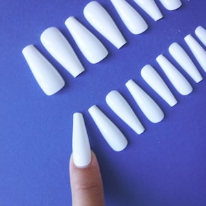 White Long Coffin Nails Nail Sizing Kit Fake Nails to Color - Etsy