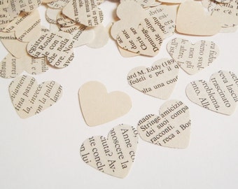 280 vintage heart italian book paper wedding confetti upcycled