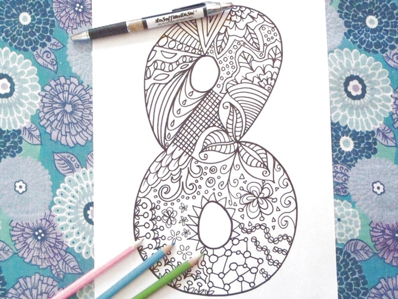 DOWNLOAD 8 number eight coloring printable book year 8 birthday anniversary kids coloring garland card doodle print digital lasoffittadiste
