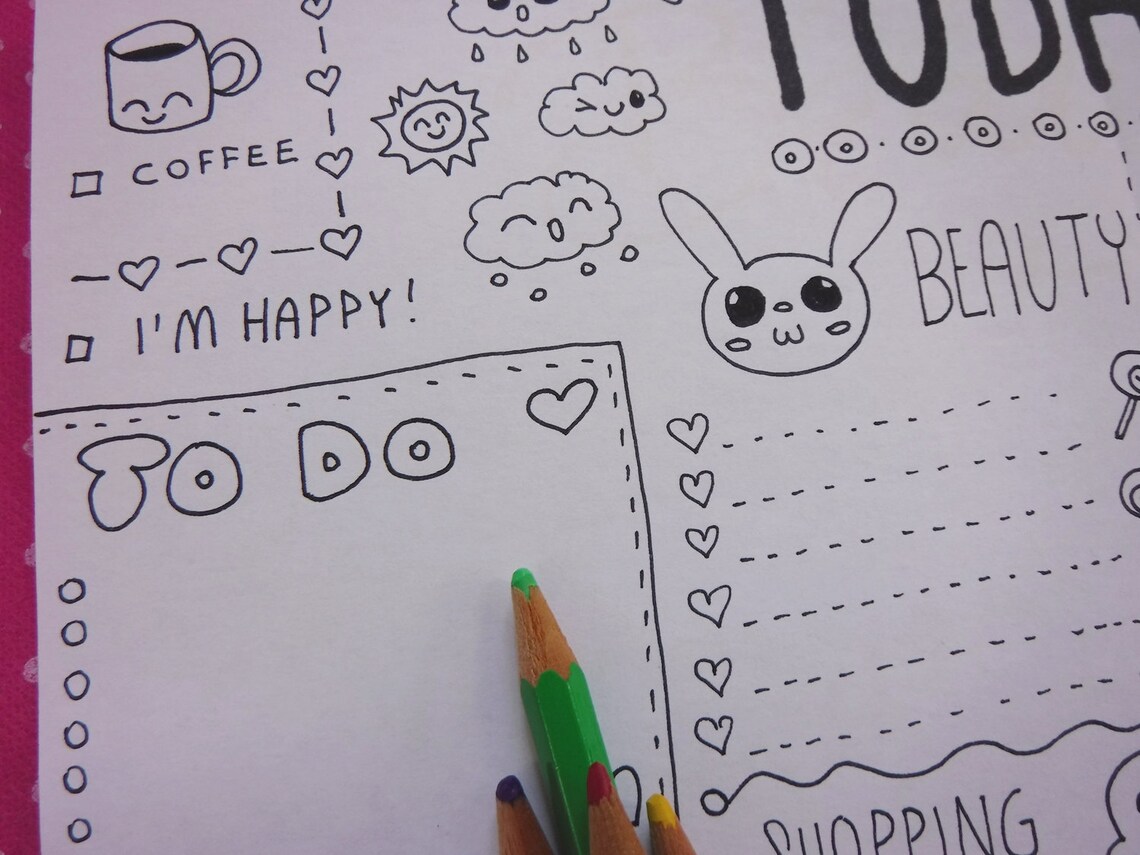 Kawaii printable bullet journal girl daily planner | Etsy