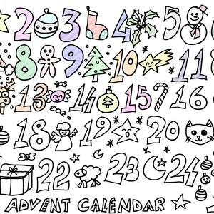natale calendario dell'avvento da colorare bambini kawaii