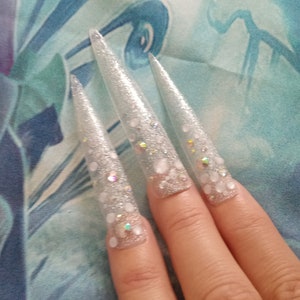 drag queen bling fake nails hime gyaru stick on extreme barbie reusable clear full tips false nails stiletto long cosplayer lasoffittadiste image 5