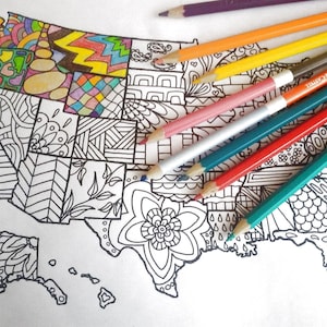 États-Unis Amérique carte coloriage adultes etsy ventes enfants école imprimable imprimable téléchargement numérique instantané usa lasoffittadiste