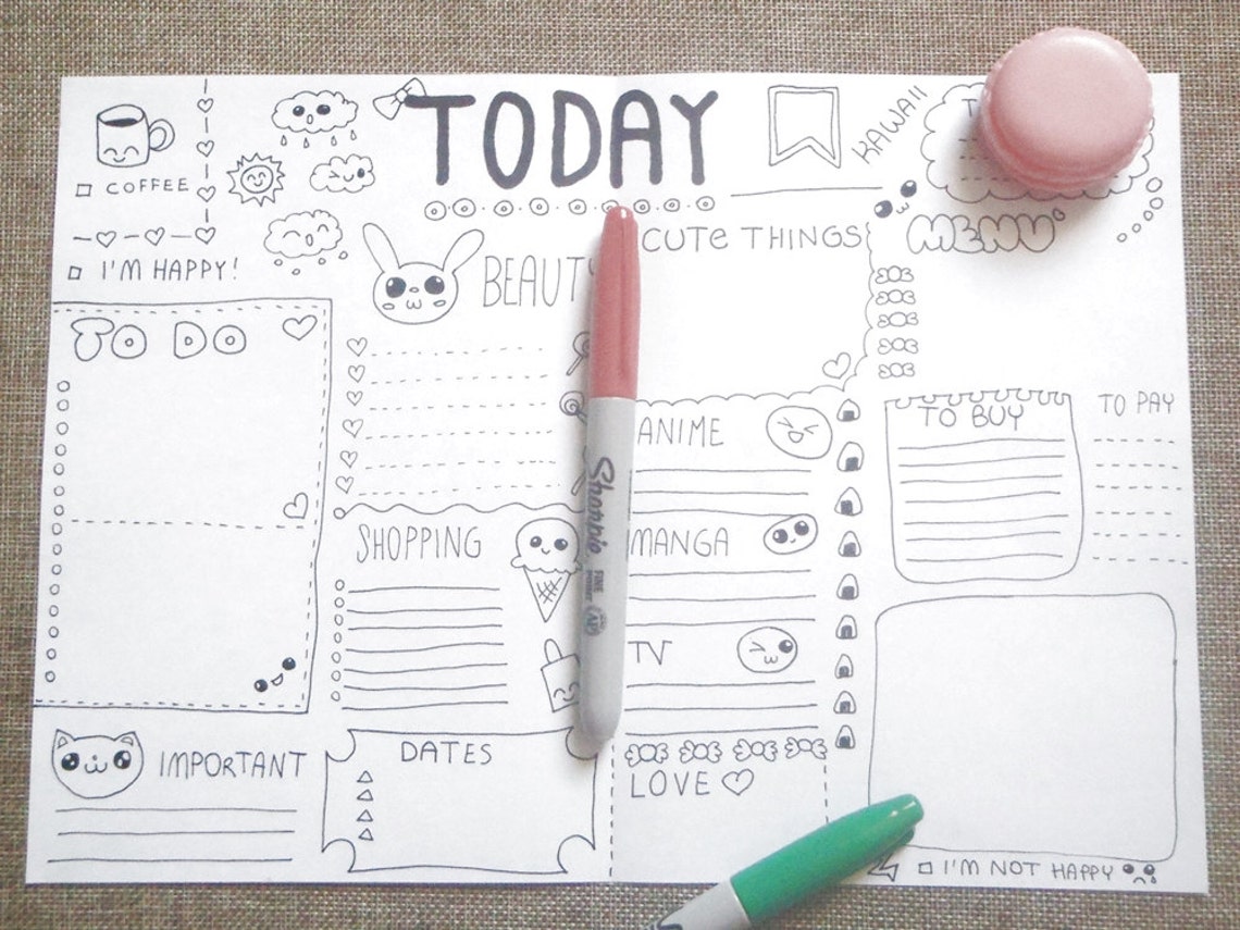 Kawaii printable bullet journal girl daily planner Etsy