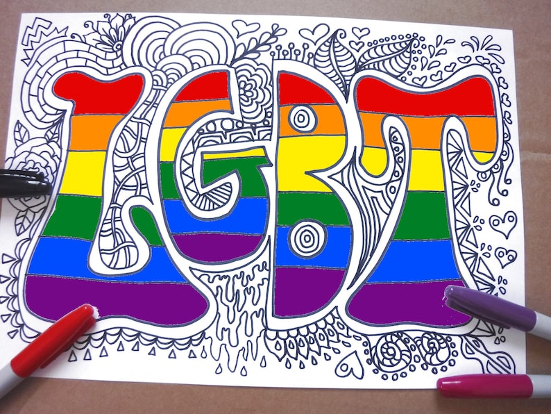 lgbt coloring page printable gay lgbtq lesbic etsy