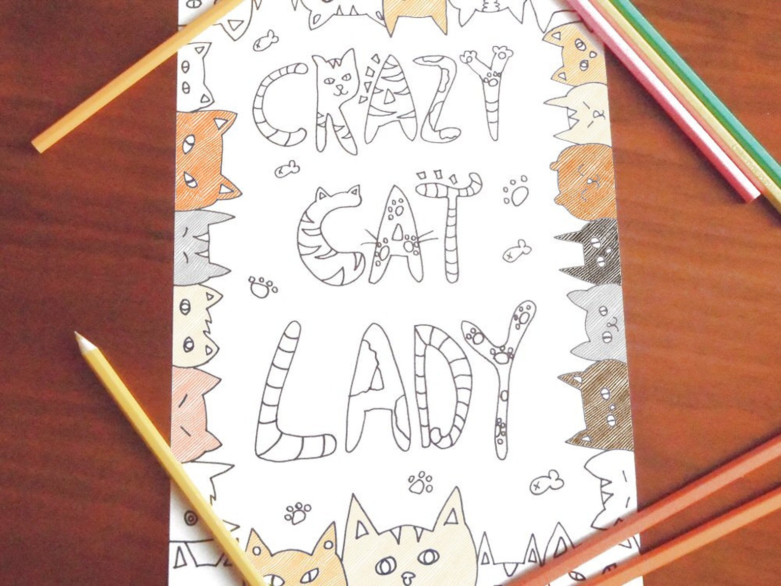 Crazy Cat Lady Adult Coloring Page Instant Download Etsy