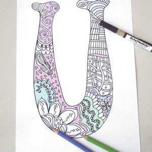 printable u colouring letter zentangle alphabet kids a adult coloring book  instant download art  home decor print digital lasoffittadiste