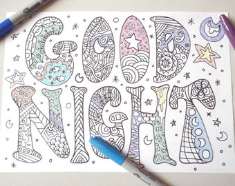 goodnight coloring book page kids good night insomnia therapy adults instant download colouring meditation printable doodle lasoffittadiste