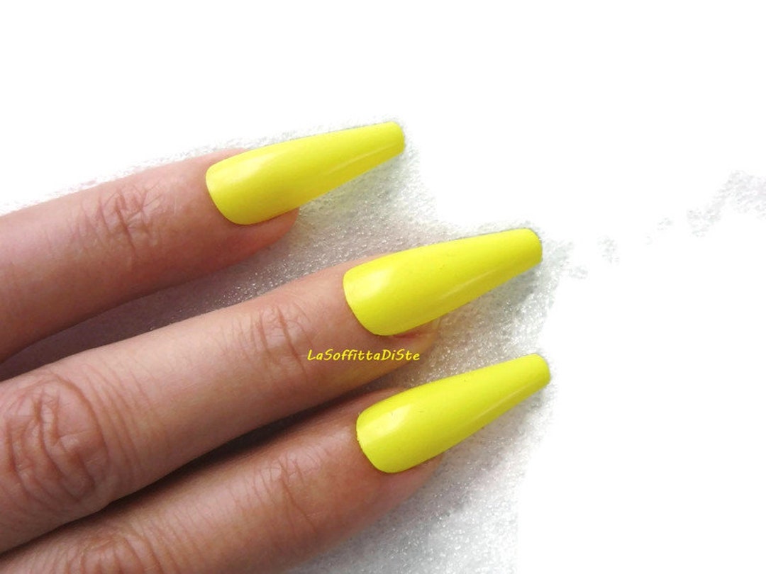 Uñas falsas amarillas fluorescentes bailarina de neón - Etsy España