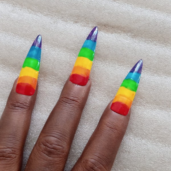 rainbow long false nails gay pride lgbt fake drag queen costume