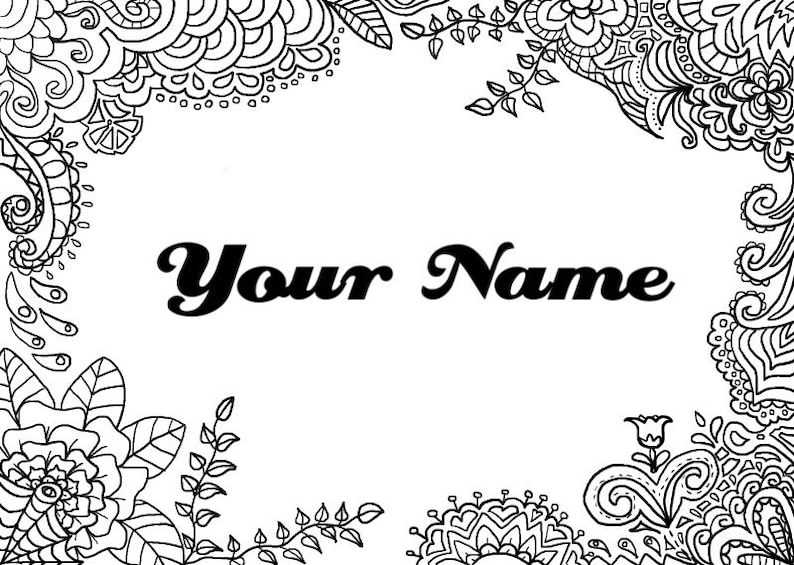 Download Your name adult coloring page leaves nature name kids coloring | Etsy