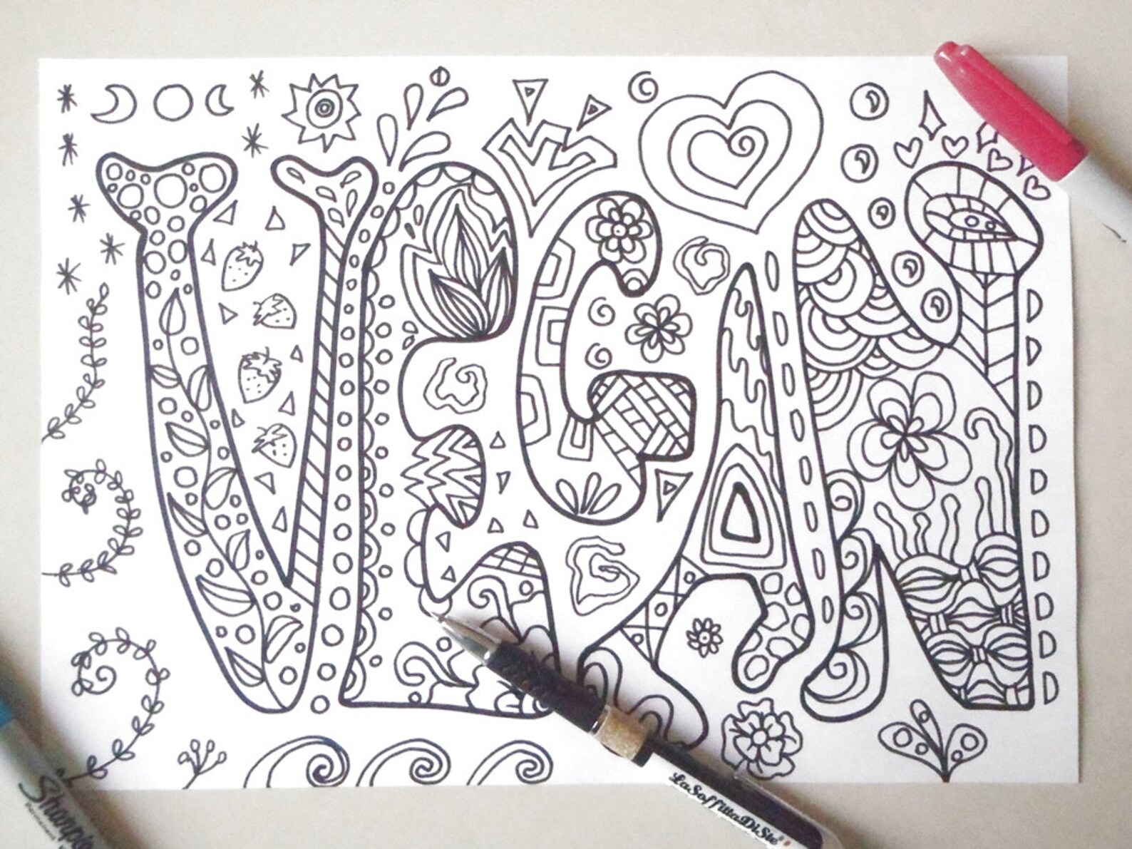 Vegan Coloring Book Adult Vegetarian Vegan Printable Digital Etsy Ireland