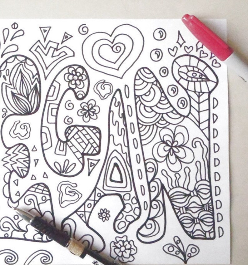 Vegan Coloring Book Adult Vegetarian Vegan Printable Digital Etsy Ireland