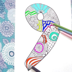 9 negen nummer kleuren volwassenen nummers tellen leeftijd jubileum jaar verjaardag afdrukbare doodle zentangle school lasoffittadiste