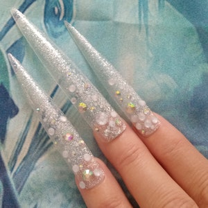drag queen bling fake nails hime gyaru stick on extreme barbie reusable clear full tips false nails stiletto long cosplayer lasoffittadiste image 2