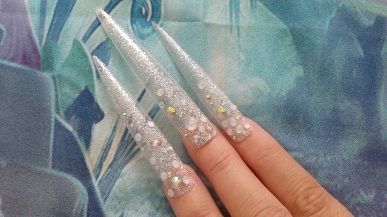 drag queen bling fake nails hime gyaru stick on extreme barbie reusable clear full tips false nails stiletto long cosplayer lasoffittadiste image 2